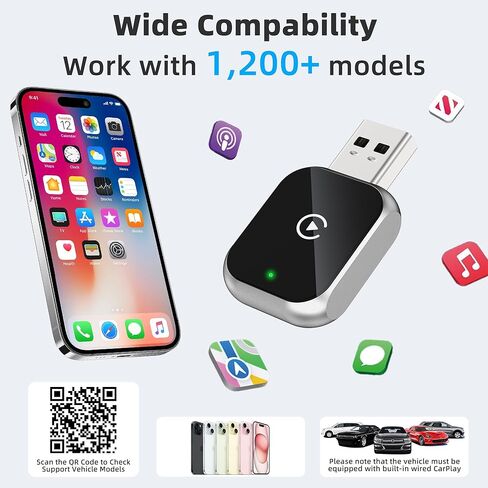 Mini Wireless Carplay Adapter for iPhone - Carplay Wireless Adapter Car Play Dongle Bluetooth, Compatible with iPhone iOS 10+, [2025 Upgraded] Silver in Kuwait