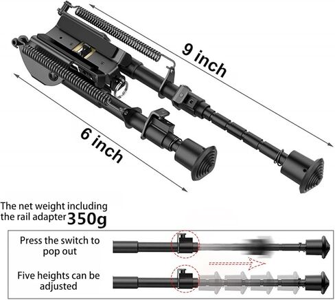 6-9 بوصة قابل للتعديل الربيع عودة بندقية الصيد Bipod مع محول Picatinny (أسود) in Kuwait