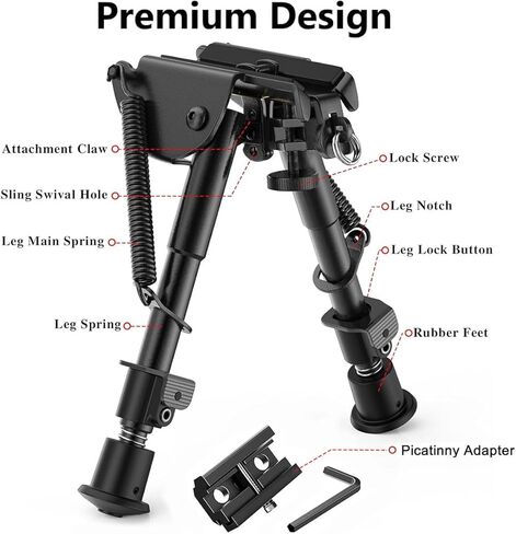 6-9 بوصة قابل للتعديل الربيع عودة بندقية الصيد Bipod مع محول Picatinny (أسود) in Kuwait
