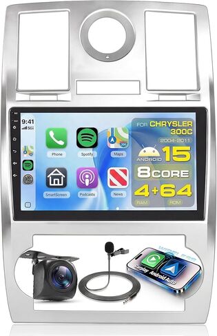 8 Core 4G+64G for Chrysler 300C 2004-2011 راديو السيارة ستيريو Android 15 مع 5G WiFi DSP/Wireless Carplay/Android Auto، شاشة لمس 9 بوصة 1280P Chrysler 300 راديو مع GPS BT 5.0 FM/RDS SWC كاميرا احتياطية in Kuwait