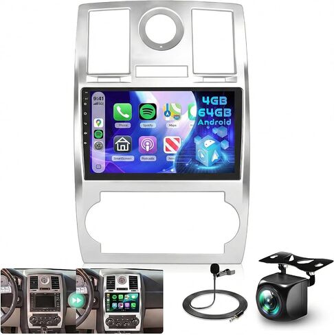 8 Core 4G+64G for Chrysler 300C 2004-2011 راديو السيارة ستيريو Android 15 مع 5G WiFi DSP/Wireless Carplay/Android Auto، شاشة لمس 9 بوصة 1280P Chrysler 300 راديو مع GPS BT 5.0 FM/RDS SWC كاميرا احتياطية in Kuwait