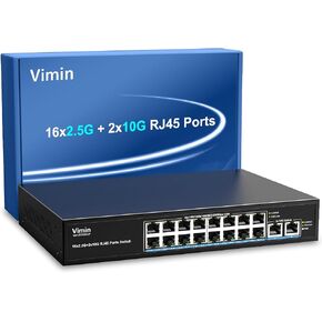 18-Port 10G/2.5G Ethernet Switch with Dual 10GBASE-T Port, Vimin 16X 2.5G +2 x 10Gb RJ45 Ports Unmanaged Switch, 120Gbps Capacity, 2.5G/10G Switch Desktop/Wall Mount Network Switch for NAS, PC, AP in Kuwait