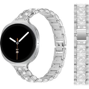 Metal Bands for Samsung Galaxy Watch 8 Band 40mm 44mm/8 Classic 46mm Women,Shiny Bling Diamond Stylish Stainless Steel Strap Replacement WristBands for Samsung Watch 8 Band 40 44 mm,01-Silver in Saudi Arabia