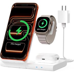 شاحن لاسلكي محمول جديد للسفر: لمحطة شحن Apple 3 في 1 حامل شاحن لأجهزة متعددة لأجهزة Apple - iPhone 17 16 15 14 Pro Max 13 12 11 - Watch 2-11 SE Ultra Series - Airpods 4 3 2 Pro in Kuwait