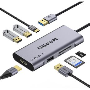 QGeeM 7 in 1 USB 3.0 Data Hub Adapter in Aluminum Dongle with USB to HDMI Adapter 1080p Output,3 USB Ports,USB-C Data Port,SD/Micro Card Reader, Compatible with Windows, Mac, Android in Kuwait