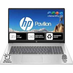 HP 17.3 Backlit Keyboard Laptop with Fingerprint Reader | None Touchscreen | Office 365 for The Web | Intel 10-Core i5, Iris Xe Graphics | 16GB RAM, 256GB SSD Storage | Windows 11 w/o Mouse in Kuwait