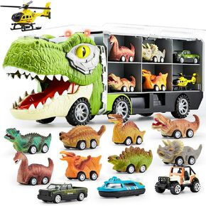 JOYIN 13 in 1 Dinosaur Toys for Kids 3-5, Dinosaur Truck with 12 Pull Back Cars, Dinosaur Cars Set, Birthday Gifts Toys for 3 4 5+ Year Old Boy, Transport Carrier Truck for Toddlers 3-4 Years in Kuwait