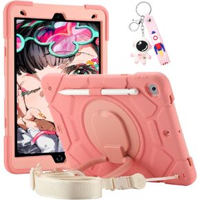 حافظة لجهاز iPad 9th/8th/7th Generation مقاس 10.2 بوصة، غطاء أطفال قوي وقوي مقاوم للصدمات، مع حامل دوار/حامل قلم رصاص/حزام كتف لجهاز iPad 10.2 حافظة 2021/2020/2019 للفتيات (وردي قوس قزح) in Kuwait