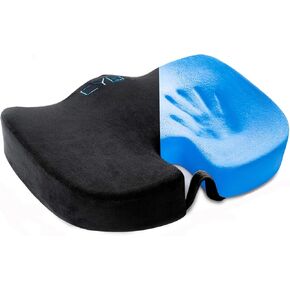CYLEN Home Office Seat Cushion - Comfort Memory Foam Chair Cushion with Cooling Gel Infused for Tailbone, Coccyx, Back & Sciatica Pain Relief (Black-Blue) in Kuwait
