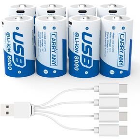 1.5V Rechargeable D Lithium Batteries 4-Pack, 8000mWh High Capacity D LR20 Size Cell with 4-in-1 USB-C Charging Cable, Constant 1.5V Output for Flashlight, Baby Swing, Camping, 1600+ Cycles in Saudi Arabia