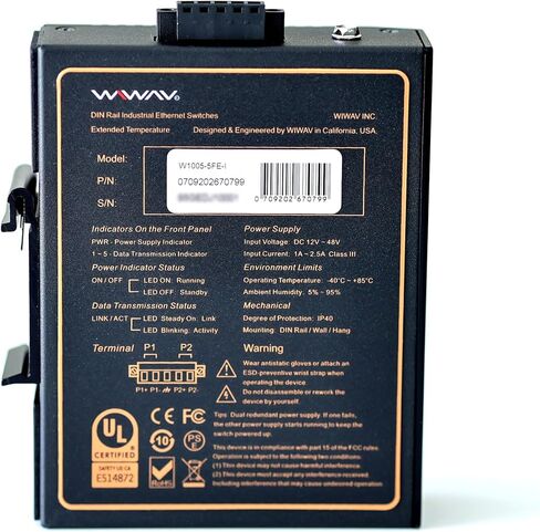 W1005-5FE-I محولات إيثرنت صناعية غير مُدارة ذات 5 منافذ بسرعة 10/100 ميجا بت في الثانية مع سكة ​​DIN/حامل على الحائط (مدرج في قائمة UL، IP40، -40~85 درجة مئوية) in Kuwait