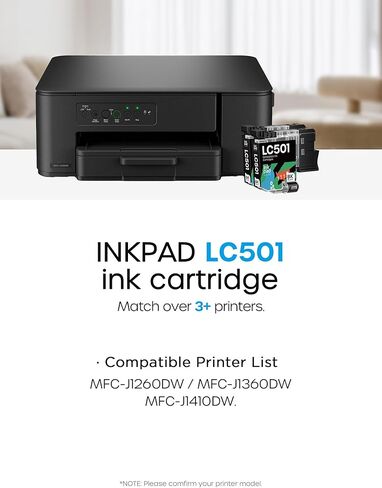 iNKPAD Compatible with LC501 Ink Cartridges for Brother Printer LC 501 Ink Cartridges Replacement for MFC-J1360DW, MFC-J1410DW, MFC-J1260DW Series Printer 2-Pack Black in Kuwait