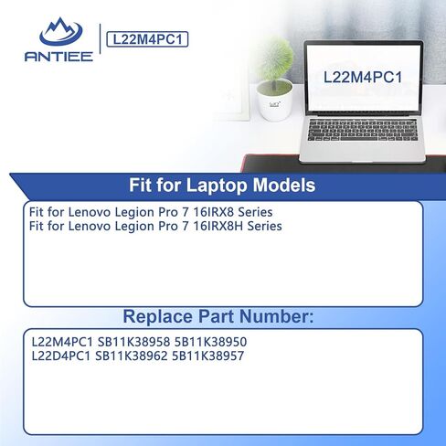 استبدال بطارية الكمبيوتر المحمول ANTIEE L22M4PC1 لجهاز Lenovo Legion Pro 7 16IRX8 16IRX8H Series L22D4PC1 SB11K38958 SB11K38962 5B11K38950 5B11K38957 15.52V 99.9Wh 6440mAh in Kuwait