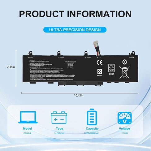 CC03XL Laptop Battery for HP EliteBook 830 G7G8 (Not x360) EliteBook 830 835 840 845 G7G8 ZBook Firefly 14 G7 G8 Probook 635 Aero G7G8 CC03053XL HSTNN-DB9Q L77608-2C1 L77608-421 L78555-005. in Kuwait