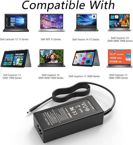65W 45W AC Laptop Charger Compatible with Dell Inspiron 15 13 5368 5378 7347 7348 7359 3558 3567 5558 5559 5567,Latitude 3490 3590 3520 3540 3550 3440 3420 3450 3320,XPS 13 9350 9360,Vostro 3558 3559 in Kuwait
