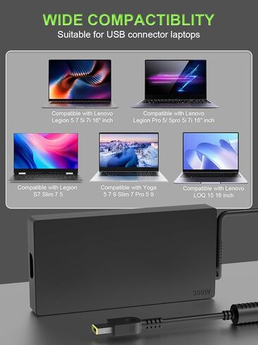 محول تيار متردد جديد نحيف 300 واط متوافق مع Lenovo Legion Pro 7 5 5i 7i 9i Legion 5 7 S7 5P S7 Slim 7 5 Y920 Y740 Y730 Y545 Y540 R720 Y7000 R9000 Y9000 LOQ 17 شاحن بديل للكمبيوتر المحمول in Kuwait