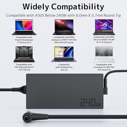شاحن كمبيوتر محمول 240 واط 20 فولت 10 أمبير مناسب لجهاز Asus Rog Zephyrus Duo 15 G14 GA402 G15 G16 M16 GU603؛ فيفوبوك برو 15X 16X S15 S17 GX502; تدفق X16 GV601 TUF A15 A17 F15 F16 F17 محول التيار المتردد ADP-240EB B مصدر الطاقة in Kuwait