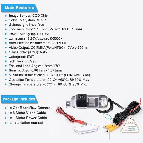 Car Backup Vehicle Camera Replacement for BMW E36 3er Series 316i 316g 318is 323i 325i 328i 320i M3 Z3 Touring Limousine Cabriolet Coupe 1992-1998 Waterproof Reverse Parking Night Vision in Kuwait