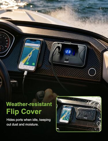 منفذ USB 78 وات 4 منافذ 12 فولت من Anina مع عرض الجهد الكهربي، مزدوج 36 وات PD وشحن سريع مزدوج 18 وات QC3.0، لوحة شاحن مثبتة على الحائط USB C مع مفتاح تشغيل/إيقاف وغطاء قلاب للسيارة RV Bus Truck Marine Golf Cart in Kuwait