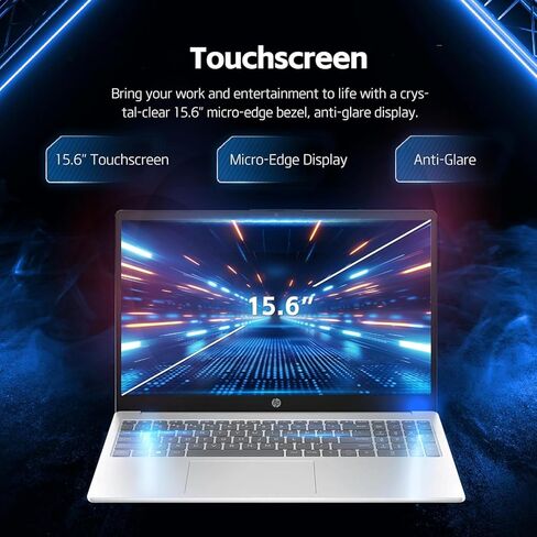 كمبيوتر محمول HP بشاشة تعمل باللمس مقاس 15.6 بوصة • إصدار 2026 • وحدة معالجة مركزية Intel 6 Core i3 • ذاكرة وصول عشوائي (RAM) سعة 8 جيجابايت • محرك أقراص SSD سعة 256 جيجابايت • Windows 11 مع Office 365 للويب • بدون ماوس in Kuwait