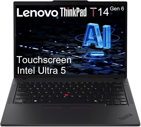 Lenovo ThinkPad T14 Gen 6 Business AI PC Laptop, 14" FHD+ Touchscreen, Intel 12-Core Ultra 5 225U (> Ultra 7 155U), IR Webcam, IST Computer Customized 16GB/32GB DDR5 RAM, 512GB/1TB/2TB SSD, Win 11 Pro in Kuwait