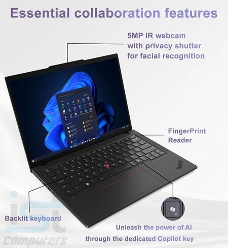 Lenovo ThinkPad T14 Gen 6 Business AI PC Laptop, 14" FHD+ Touchscreen, Intel 12-Core Ultra 5 225U (> Ultra 7 155U), IR Webcam, IST Computer Customized 16GB/32GB DDR5 RAM, 512GB/1TB/2TB SSD, Win 11 Pro in Kuwait