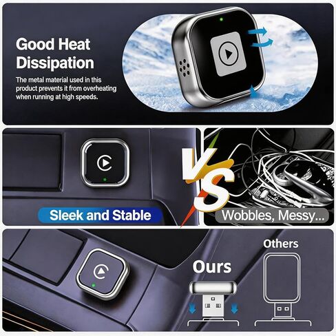【2026 Upgraded】 Wireless CarPlay Adapter,Wired to Wireless for Apple CarPlay Android Auto,Mini USB,Type-C Extension,Plug & Play,Stable Connection,Low Latency,5GHz WiFi for Cars,iPhone,Android in Kuwait