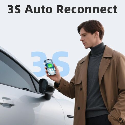 محول Android Auto اللاسلكي Carplay - 2 في 1 محول سيارة Android Auto لاسلكي وتشغيل السيارة، تحكم مستقر بدون تأخير [ترقية 2026] فضي in Kuwait
