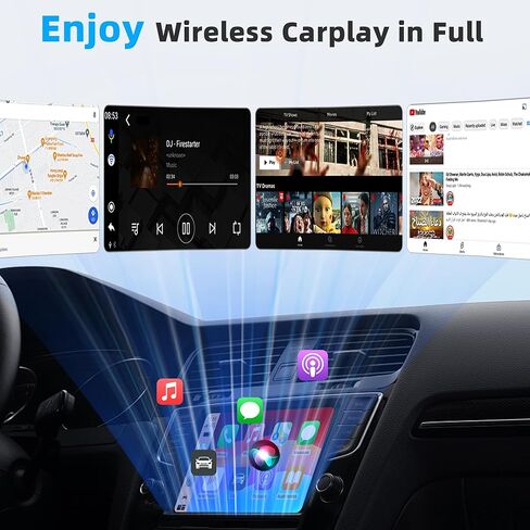محول Android Auto اللاسلكي Carplay - 2 في 1 محول سيارة Android Auto لاسلكي وتشغيل السيارة، تحكم مستقر بدون تأخير [ترقية 2026] فضي in Kuwait