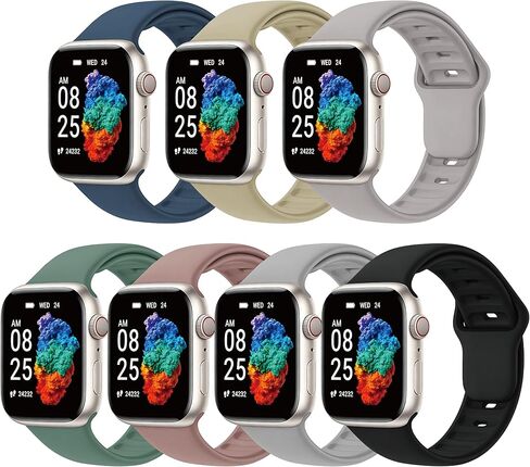 7 عبوات من أحزمة السيليكون المتوافقة مع أحزمة ساعة Apple 42 مم 44 مم 45 مم 46 مم 49 مم، حزام سيليكون ناعم مسامي مقاوم للماء لساعة Apple Series11/10/9/8/7/6/5/4/3/2/1، Ultra1/2/3، SE1/2/3، نمط عمل للرجال in Kuwait