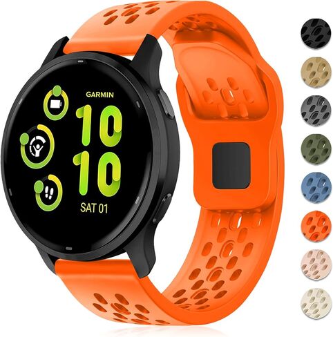أربطة مسامية متوافقة مع Garmin Vivoactive 6/5/3/Venu/Venu Sq/Venu 2 Plus، 20 مم حزام ساعة سيليكون ناعم بديل رياضي لـ Garmin Forerunner 55/165/245/645 النساء والرجال in Kuwait