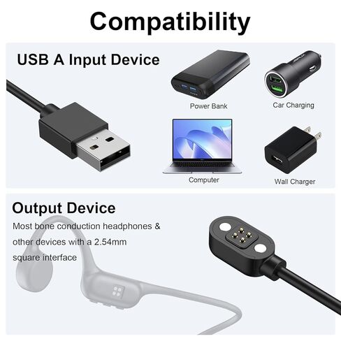 كابل شحن Mugust لسماعات التوصيل العظمي، سلك شاحن USB مغناطيسي بطول 2.54 مم لسماعات الرأس ذات التوصيل العظمي بواجهة 4 سنون، والأشرطة الذكية، والساعات الذكية in Kuwait
