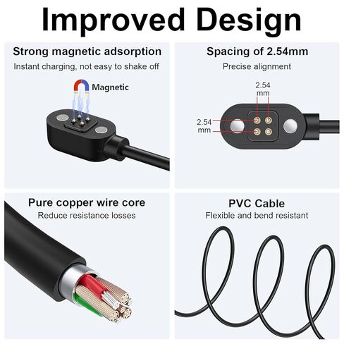 كابل شحن Mugust لسماعات التوصيل العظمي، سلك شاحن USB مغناطيسي بطول 2.54 مم لسماعات الرأس ذات التوصيل العظمي بواجهة 4 سنون، والأشرطة الذكية، والساعات الذكية in Kuwait
