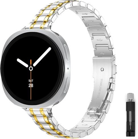 Slim Metal Bands for Samsung Galaxy Watch 8 Band 40mm 44mm/8 Classic 46mm,Thin Elegant Stainless Steel Dressy Business Strap Replacement WristBands for Samsung Watch 8 Band 40 44 mm,01-Silver/Gold in Saudi Arabia