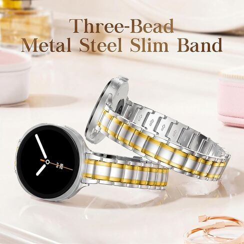 Slim Metal Bands for Samsung Galaxy Watch 8 Band 40mm 44mm/8 Classic 46mm,Thin Elegant Stainless Steel Dressy Business Strap Replacement WristBands for Samsung Watch 8 Band 40 44 mm,01-Silver/Gold in Saudi Arabia