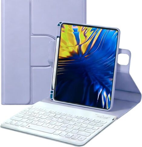 Vertical Keyboard Case for iPad 11th Generation 11-inch (A16), iPad 10th Gen, 360° Rotatable Magnetic Detachable Keyboard Cover with Pencil Holder, 360 Rotate-Purple+White in Kuwait