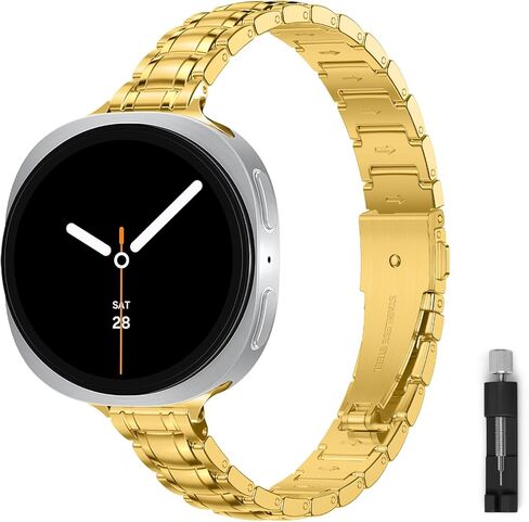 Slim Metal Bands for Samsung Galaxy Watch 8 Band 40mm 44mm/8 Classic 46mm,Thin Elegant Stainless Steel Dressy Business Strap Replacement WristBands for Samsung Watch 8 Band 40 44 mm,01-Silver/Gold in Saudi Arabia