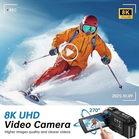 Yunseity 8K Video Camera, 64MP HD Camcorder with 18x Digital Zoom 3 Inch WiFi Remote Control, for Vlogging Content Creators in Kuwait