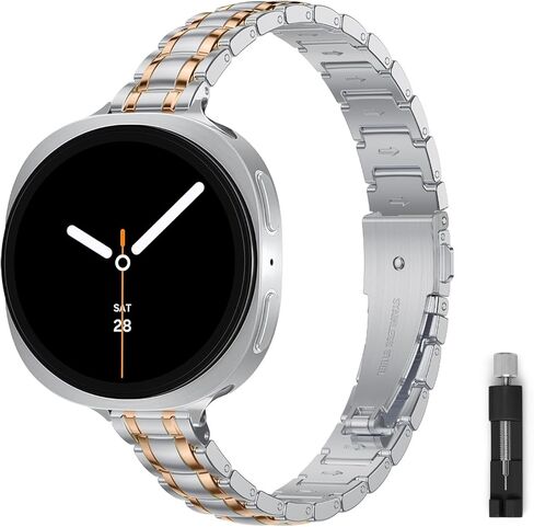 Slim Metal Bands for Samsung Galaxy Watch 8 Band 40mm 44mm/8 Classic 46mm,Thin Elegant Stainless Steel Dressy Business Strap Replacement WristBands for Samsung Watch 8 Band 40 44 mm,01-Silver/Gold in Saudi Arabia