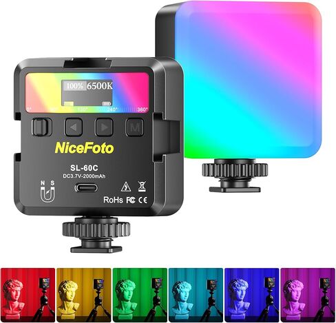 مصابيح فيديو NiceFoto RGB، إضاءة فيديو LED ملونة كاملة 360 درجة مع 3 حوامل أحذية باردة، 2500K-9000K، CRI 96+، 18 وضعًا للمشهد، ضوء كاميرا RGB مغناطيسي لتصوير مدونة الفيديو، TikTok، Live، التصوير الفوتوغرافي in Kuwait