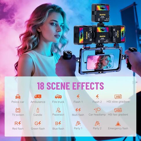 مصابيح فيديو NiceFoto RGB، إضاءة فيديو LED ملونة كاملة 360 درجة مع 3 حوامل أحذية باردة، 2500K-9000K، CRI 96+، 18 وضعًا للمشهد، ضوء كاميرا RGB مغناطيسي لتصوير مدونة الفيديو، TikTok، Live، التصوير الفوتوغرافي in Kuwait