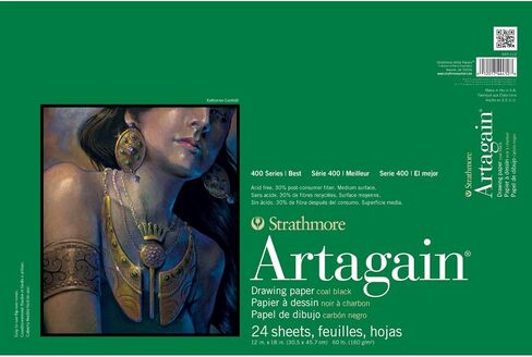لوحة Artagain من سلسلة Strathmore 400، ورق أسود فحمي، غلاف غراء، 9 × 12 بوصة، 24 ورقة - ورق فني للبالغين والطلاب، الباستيل والفحم in Kuwait