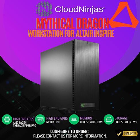 محطة عمل Cloud Ninjas Mythical Dragon لـ Altair Inspire Threadripper PRO 9965WX RTX PRO 4000 Blackwell SFF 24GB 128B DDR5 ECC Reg NVMe M.2 2 تيرابايت تصميم يحركه المحاكاة تصميم المنتج in Kuwait