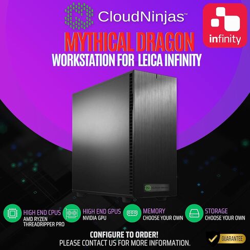 محطة عمل Cloud Ninjas Mythical Dragon لـ Leica Infinity Threadripper PRO 9965WX RTX PRO 4000 Blackwell SFF 24GB 256GB DDR5 ECC Reg NVMe M.2 2TB مسح معالجة البيانات الجغرافية المكانية in Kuwait