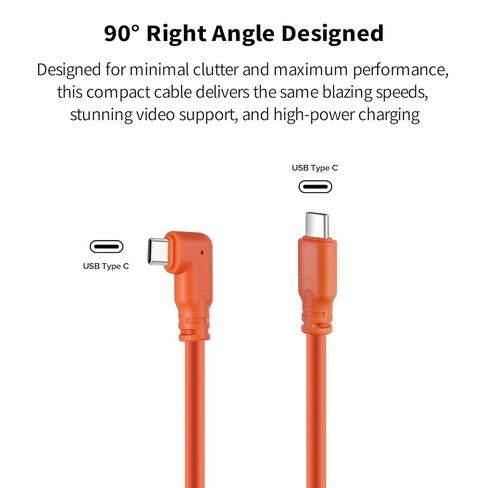 Tonton USB-C to USB-C Camera Tethering Cable 16.4FT, 90° Right Angle, 5Gbps Fast Data Transfer, Orange with Lock Clamp, Compatible with Canon EOS R5 R6 R7 R10 G7X Mark III, Sony A7 IV A7III A7C II in Kuwait