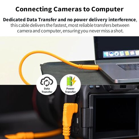 Tonton USB-C to USB-C Camera Tethering Cable 16.4FT, 90° Right Angle, 5Gbps Fast Data Transfer, Orange with Lock Clamp, Compatible with Canon EOS R5 R6 R7 R10 G7X Mark III, Sony A7 IV A7III A7C II in Kuwait