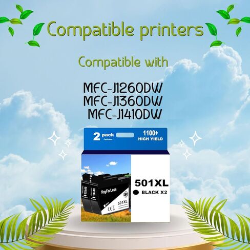 LC501XL LC501 Ink Cartridges for Brother LC501 Ink Cartridges 501 501XL for Brother MFC-J1260DW MFC-J1360DW MFC-J1410DW Printer 2 Pack (2 Black) in Kuwait