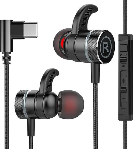 KASOTT USB C Headphone for Samsung Wired Earbuds Magnetic in-Ear Type C Earphone with Microphone Volume Control Deep Bass Stereo Noise Canceling for iPhone 17 Pro Max Air 16 16e 15 Pixel 10 9a (Black) in Kuwait