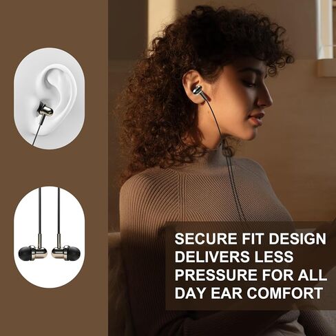 Wired in-Ear Headphones, 10mm Dynamic Driver Earbuds with Microphone, Clear Sound, Comfortable Fit, Black in Kuwait