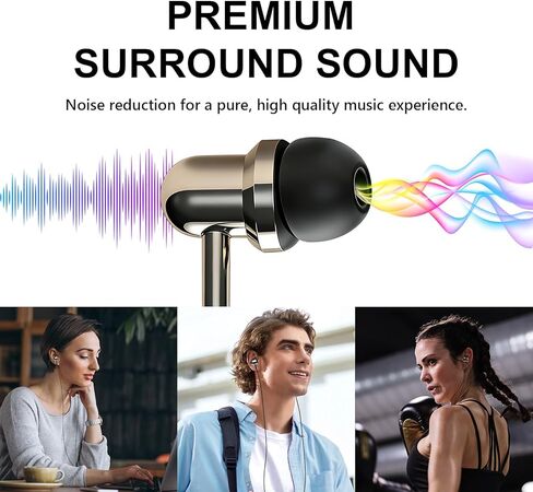 Wired in-Ear Headphones, 10mm Dynamic Driver Earbuds with Microphone, Clear Sound, Comfortable Fit, Black in Kuwait
